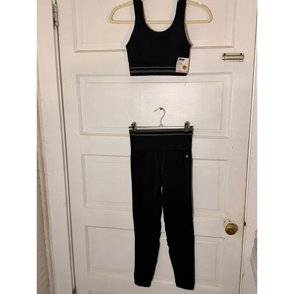 Penn Womens 2 Piece Activewear Set Seamless Reversible Sports Bra Leggings Black